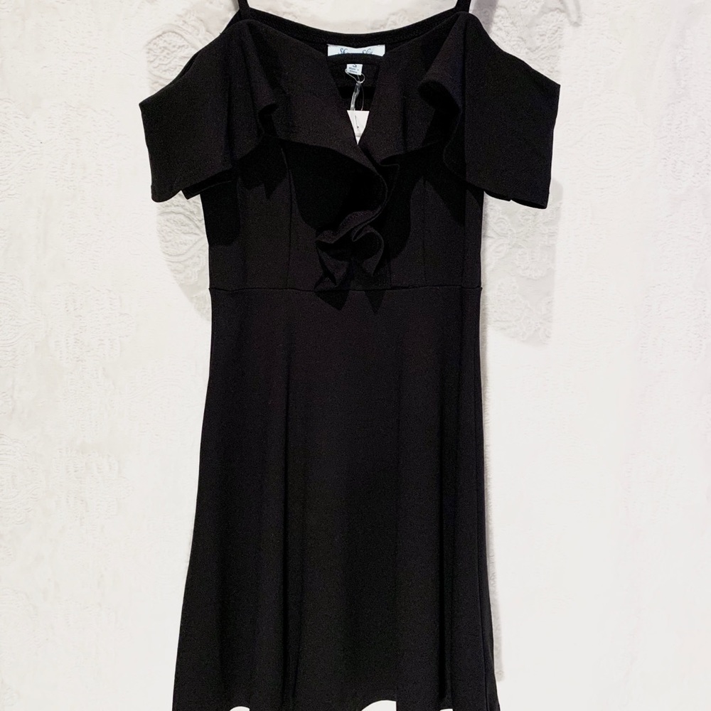 Black Cold Shoulder Flare Dress